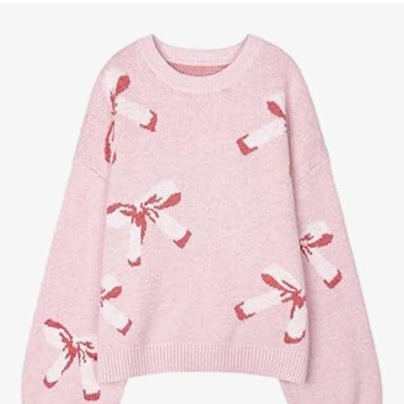 Pink Bow Patterned Women's Sweater - Picture 1 of 4